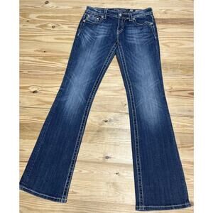 Miss Me Signature Boot Cut Jeans Sz 30 Angel Wing Bling Flap Pocket Embroidered